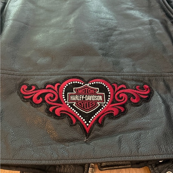 FMC Harley Davidson Black Leather Quilt Lined Zip Biker Jacket Womens XL Heart - Picture 9 of 13